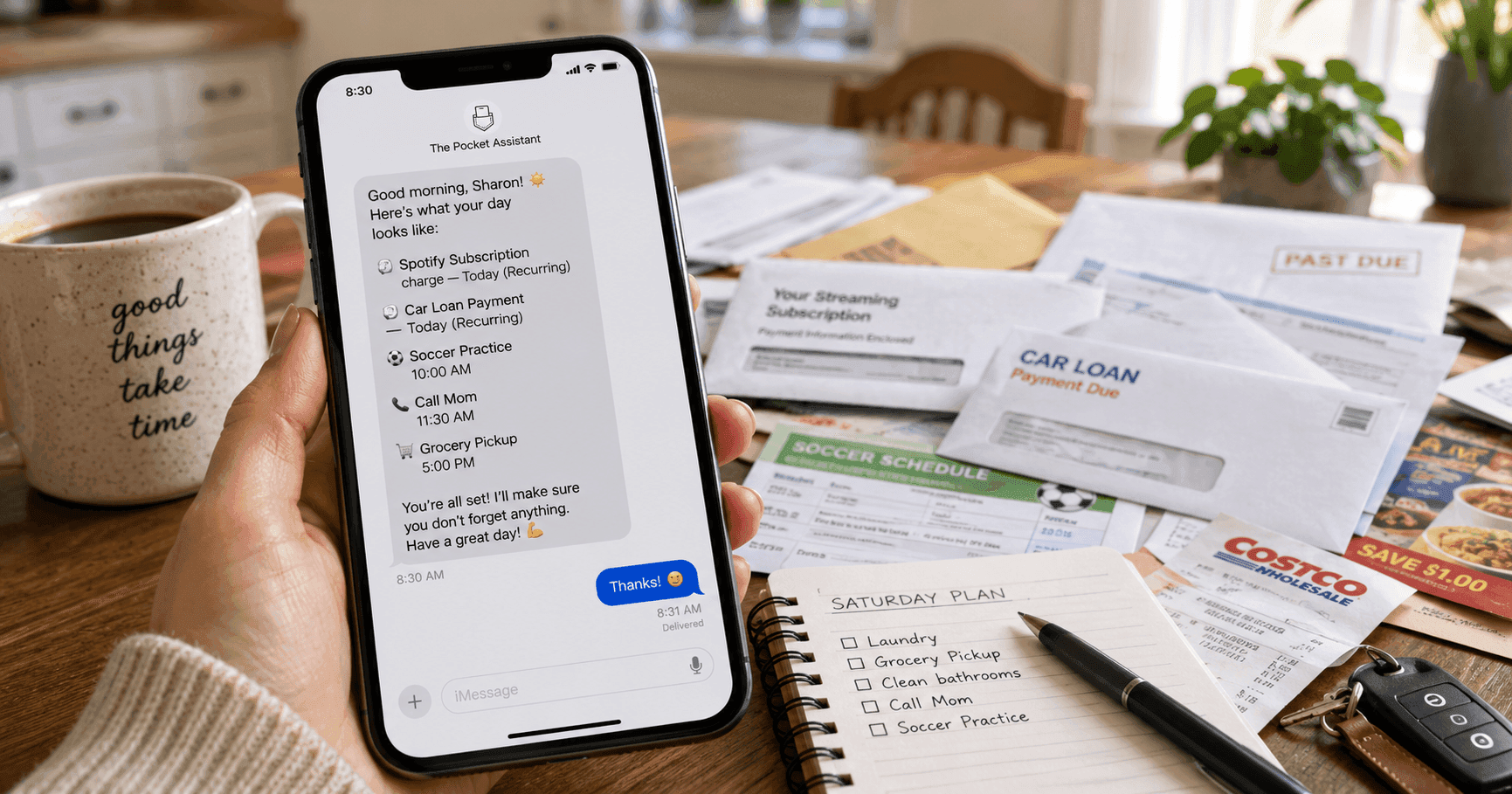Person managing bills and payments on their phone