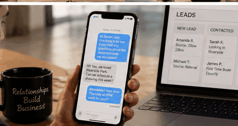 Real estate agent following up with leads using reminders and CRM system