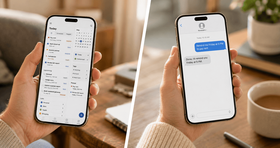 Comparison between reminder app interface and simple text message reminders
