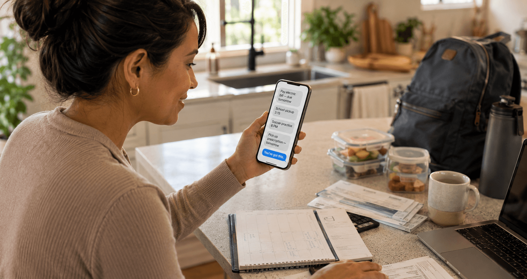 Busy family managing multiple reminders and tasks with a simple, organized system