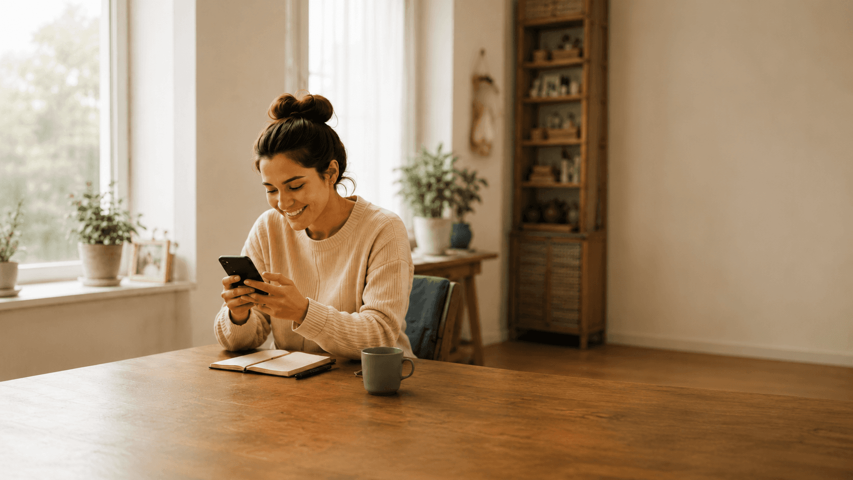 Woman using The Pocket Assistant on her phone